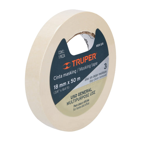 Cinta masking tape de 3/4' x 50 m, Truper | MSK-3/4 | 12590