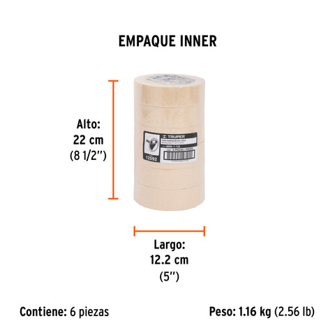Cinta masking tape de 1-1/2' x 50 m, Truper | MSK-1-1/2 | 12592