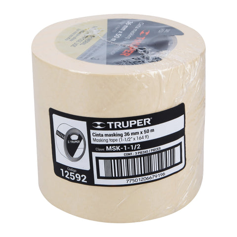 Cinta masking tape de 1-1/2' x 50 m, Truper | MSK-1-1/2 | 12592