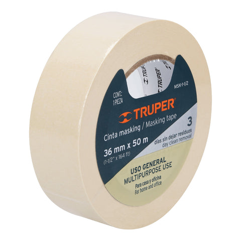 Cinta masking tape de 1-1/2' x 50 m, Truper | MSK-1-1/2 | 12592