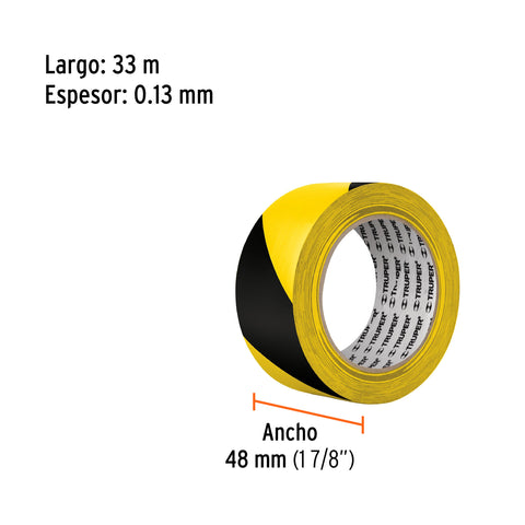 Rollo de 33 m de cinta delimitadora amarilla / negro, Truper | CIPRE-33A | 12597