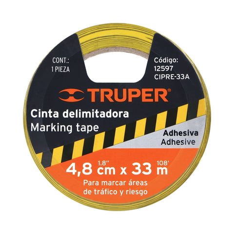 Rollo de 33 m de cinta delimitadora amarilla / negro, Truper | CIPRE-33A | 12597