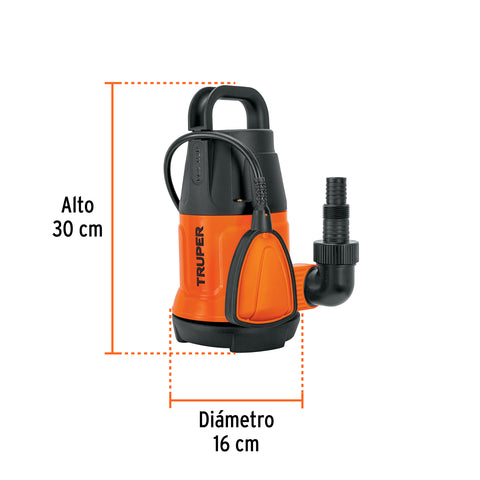 Bomba sumergible plástica, 1/2 HP para agua limpia, TRUPER | BOS-1/2LP | 12601
