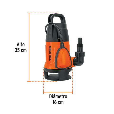 Bomba sumergible plástica, 1 HP para agua sucia, TRUPER | BOS-1SP | 12603
