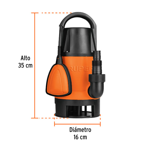 Bomba sumergible plástica, 1-1/2 HP para agua sucia, TRUPER | BOS-1-1/2SP | 12604
