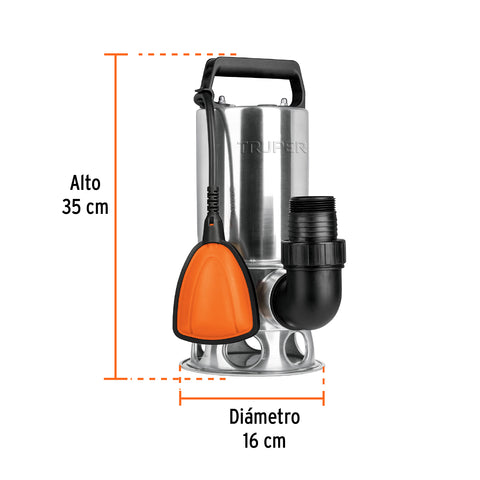 Bomba sumergible acero inoxidable, agua sucia, 1 HP, TRUPER | BOS-1SM | 12607