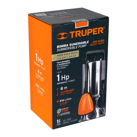 Bomba sumergible acero inoxidable, agua sucia, 1 HP, TRUPER | BOS-1SM | 12607