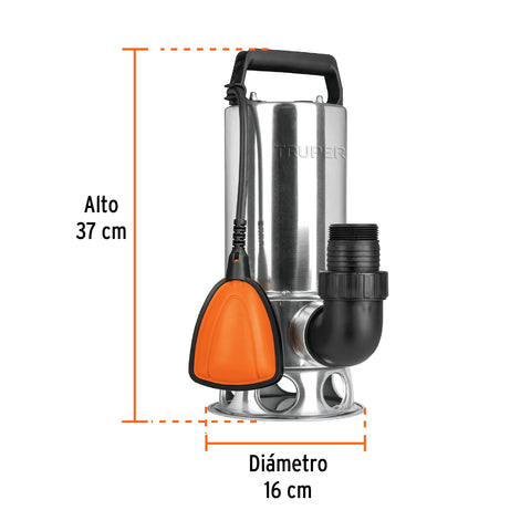 Bomba sumergible acero inoxidable,agua sucia,1-1/2HP, TRUPER | BOS-1-1/2SM | 12608