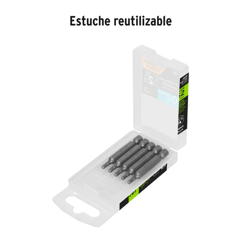 Estuche con 5 puntas hexagonales de 1/8mm largo 2', Expert | PUDE-7212 | 12619
