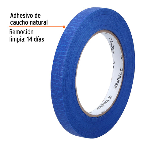 Cinta masking tape azul de 1/2' x 50 m para pintor, Truper | MSK-1/2A | 12620