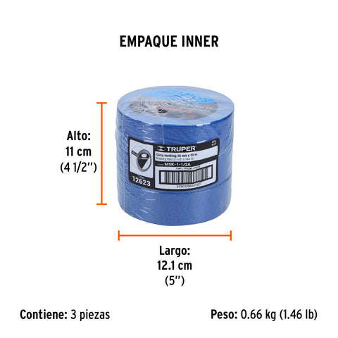 Cinta masking tape azul de 1-1/2' x 50 m para pintor, Truper | MSK-1-1/2A | 12623
