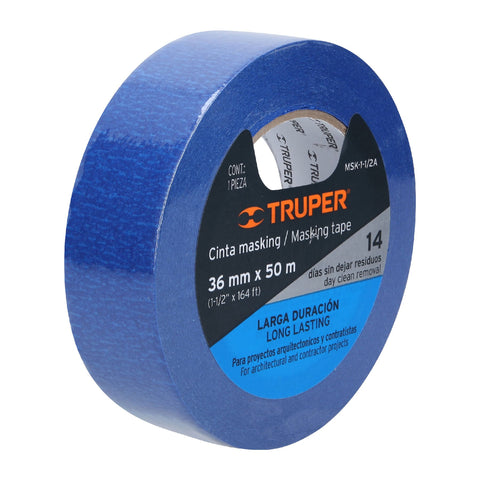 Cinta masking tape azul de 1-1/2' x 50 m para pintor, Truper | MSK-1-1/2A | 12623