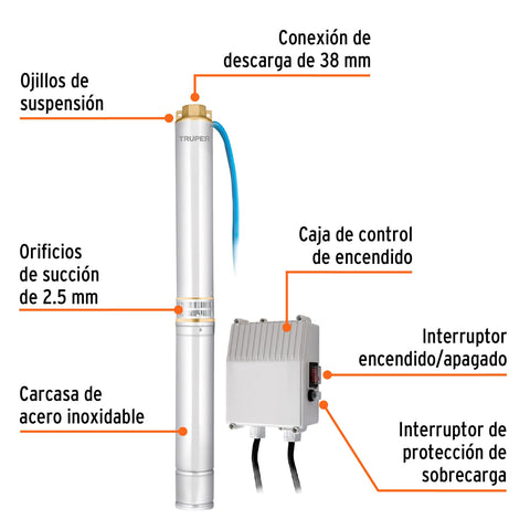 Bomba sumergible tipo bala, 2HP, uso agrícola, TRUPER | BOS-2LM | 12627