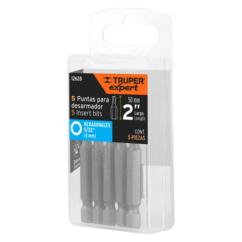 Estuche con 5 puntas hexagonales de 5/32mm largo 2', Expert | PUDE-7215 | 12628
