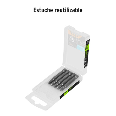 Estuche con 5 puntas hexagonales de 3/16mm largo 2', Expert | PUDE-7218 | 12629