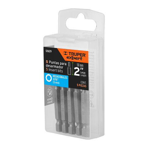Estuche con 5 puntas hexagonales de 3/16mm largo 2', Expert | PUDE-7218 | 12629