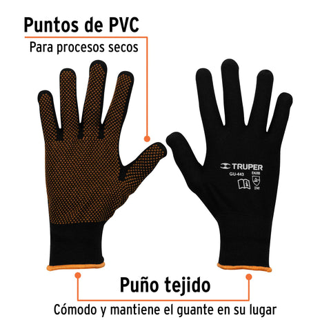 Guantes de poliéster con puntos de PVC en palma, G, TRUPER | GU-443 | 12652
