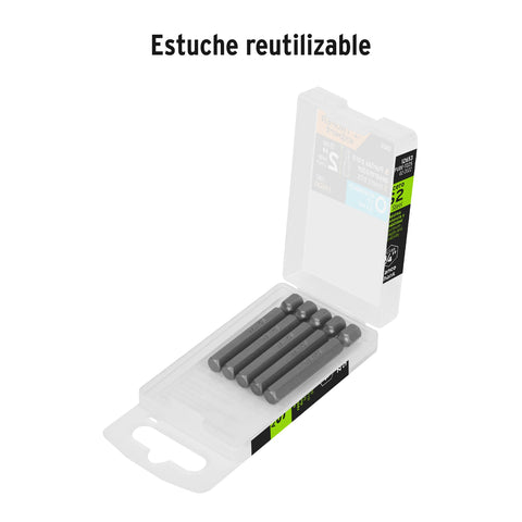 Estuche con 5 puntas hexagonales de 1/4mm largo 2', Expert | PUDE-7225 | 12653