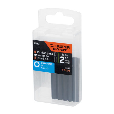 Estuche con 5 puntas hexagonales de 1/4mm largo 2', Expert | PUDE-7225 | 12653