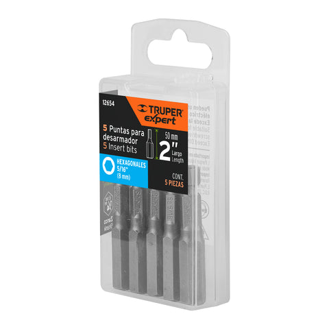 Estuche con 5 puntas hexagonales de 5/16mm largo 2', Expert | PUDE-7231 | 12654