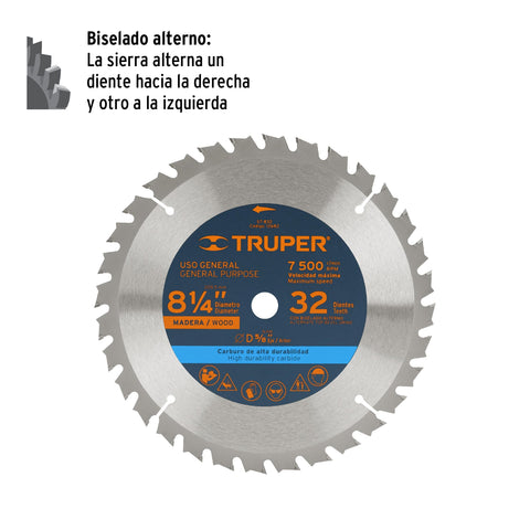 Disco sierra 8-1/4' para madera, 32 dientes centro 5/8' | ST-832 | 12682