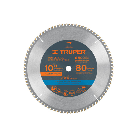 Disco sierra 10' para madera, 80 dientes centro 5/8', Truper | ST-1080 | 12683