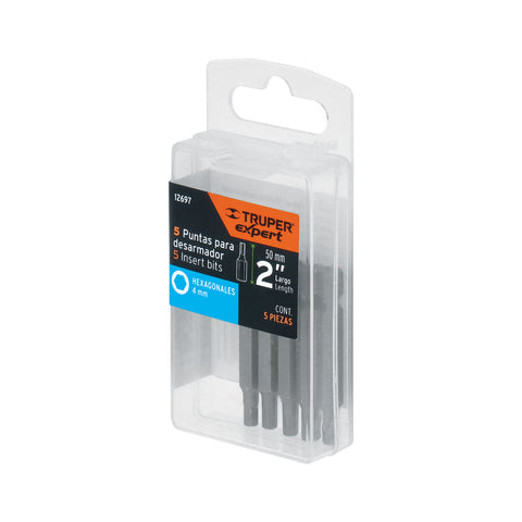 Estuche con 5 puntas hexagonales de 4 mm largo 2', Expert | PUDE-7204 | 12697