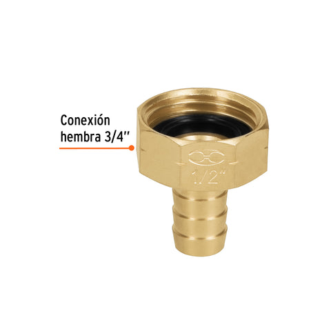 Conector 1/2' hembra de latón sólido para manguera, Truper | CF-1/2B | 12700