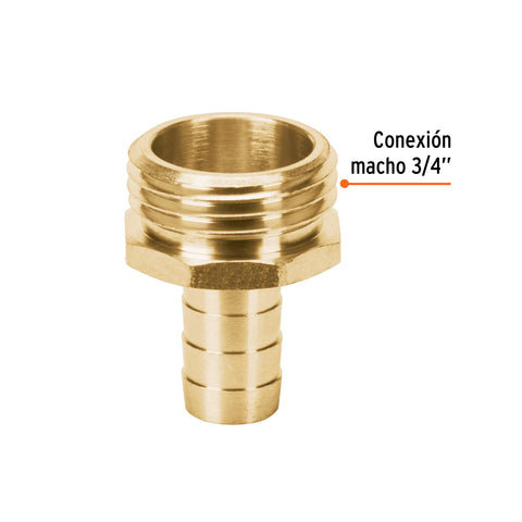 Conector 1/2' macho de latón sólido para manguera, Truper | CM-1/2B | 12702
