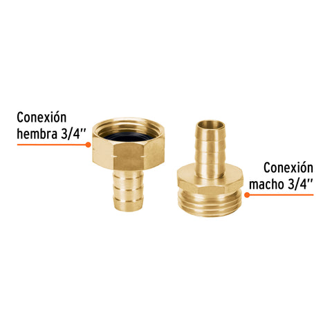 Conectores 1/2' macho y hembra de latón sólido para manguera | CFM-1/2B | 12704