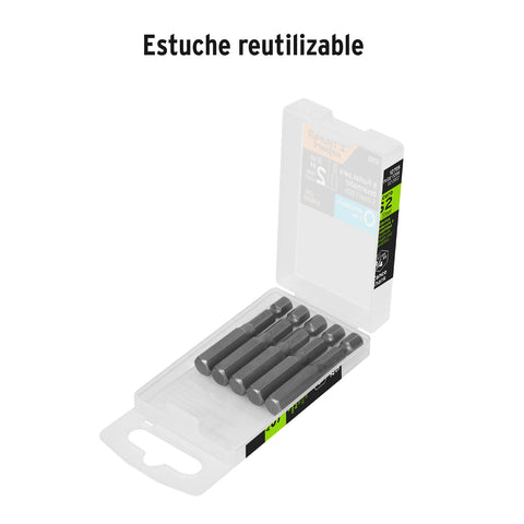 Estuche con 5 puntas hexagonales de 8 mm largo 2', Expert | PUDE-7208 | 12705
