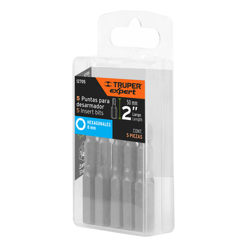 Estuche con 5 puntas hexagonales de 8 mm largo 2', Expert | PUDE-7208 | 12705