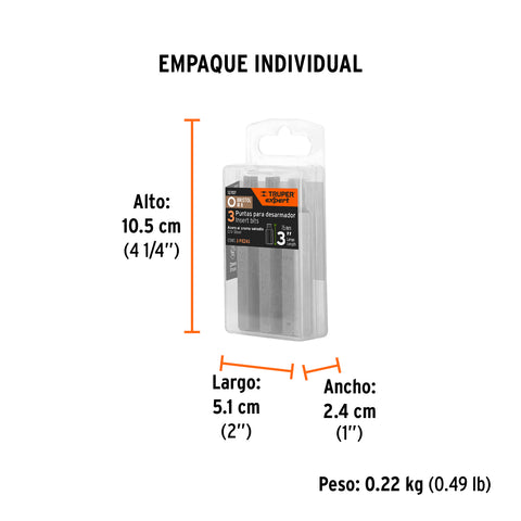 Estuche con 3 puntas bristol M8 largo 3', Truper Expert | PUDE-8208 | 12707