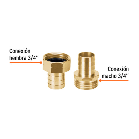 Conectores 3/4' macho y hembra de latón sólido para manguera | CFM-3/4B | 12708