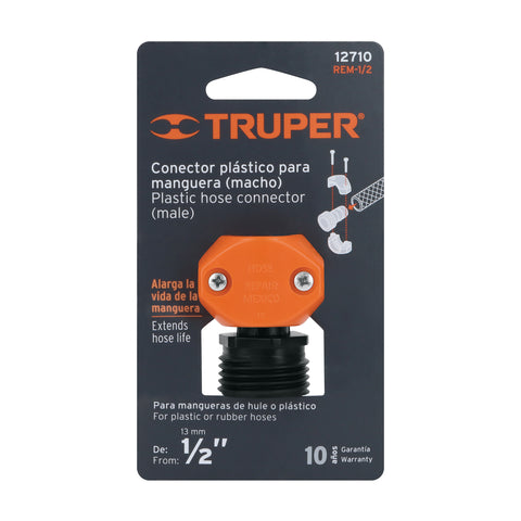 Conector 1/2' macho de ABS para manguera, Truper | REM-1/2 | 12710