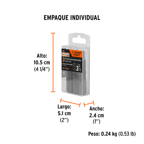 Estuche con 3 puntas bristol M12 largo 3', Truper Expert | PUDE-8212 | 12711