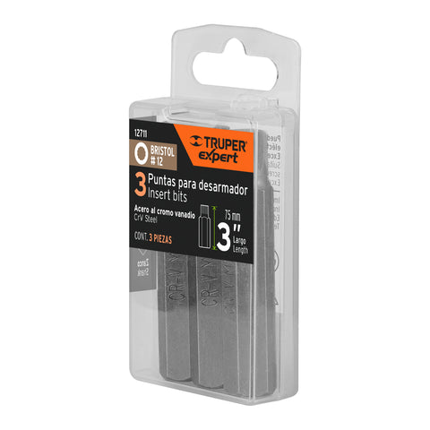 Estuche con 3 puntas bristol M12 largo 3', Truper Expert | PUDE-8212 | 12711