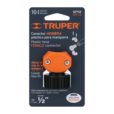 Conector 1/2' hembra de ABS para manguera, Truper | REF-1/2 | 12712
