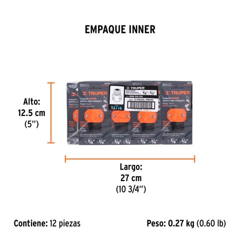 Conector 5/8'-3/4' macho de ABS para manguera, Truper | REM-5/8-3/4 | 12716