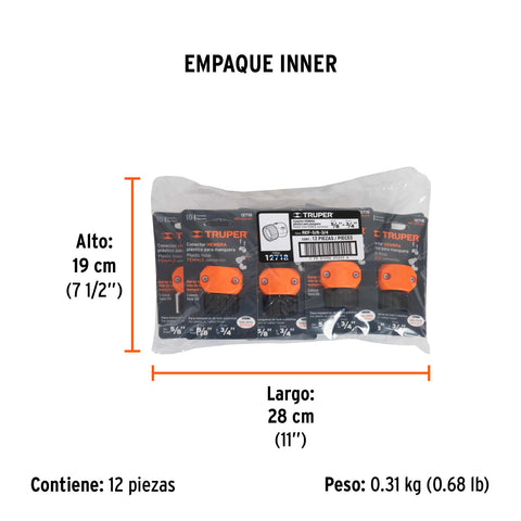 Conector 5/8'-3/4' hembra de ABS para manguera, Truper | REF-5/8-3/4 | 12718