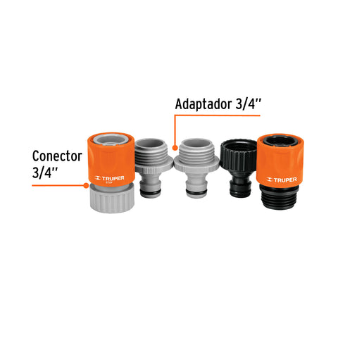 Juego de 5 conectores 3/4' rápidos de ABS, sistema click | CLICK-SET | 12728