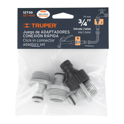 Set de 4 adaptadores para conectores click, Truper | SET-4AD | 12730