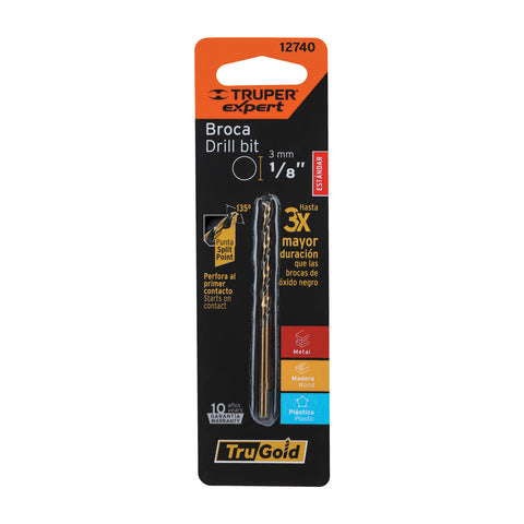 Broca HSS 1/8' Trugold para metal en blíster, Expert | BAV-1/8-B | 12740