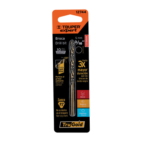 Broca HSS 3/16' Trugold para metal en blíster, Expert | BAV-3/16-B | 12744