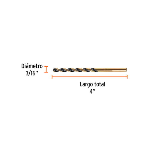 Broca HSS 3/16' Trugold para metal en blíster, Expert | BAV-3/16-B | 12744
