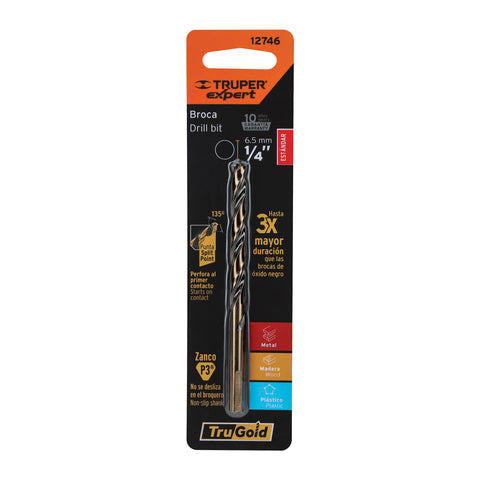 Broca HSS 1/4' Trugold para metal en blíster, Expert | BAV-1/4-B | 12746