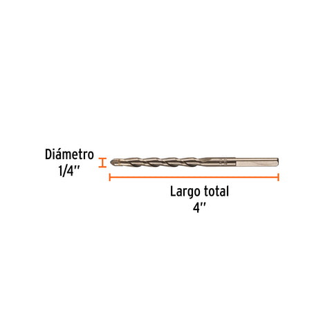 Broca para concreto de 1/4 x 4' en blíster, TRUPER | BCT-1/4X4-B | 12754