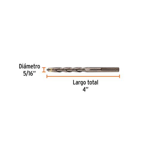 Broca para concreto de 5/16 x 4' en blíster, TRUPER | BCT-5/16X4-B | 12756