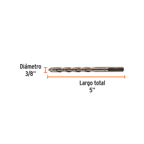 Broca para concreto de 3/8 x 5' en blíster, TRUPER | BCT-3/8X5-B | 12758