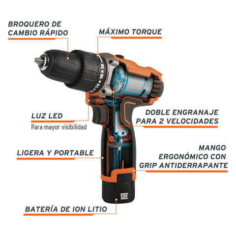 Rotomartillo compacto 3/8', 12V, 1 batería 2Ah, PRO | ROTI-12AC | 12793